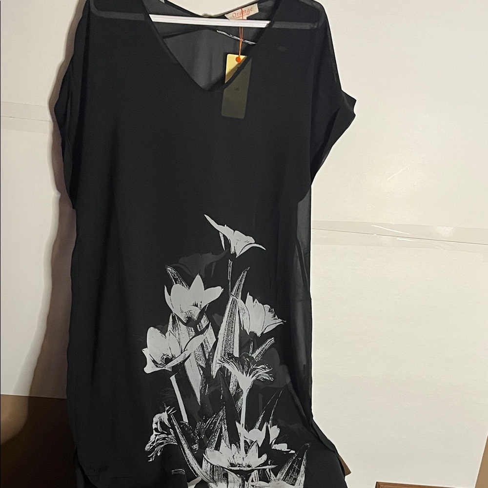 😄Orange sheer dress topper coverup NWT L/xl